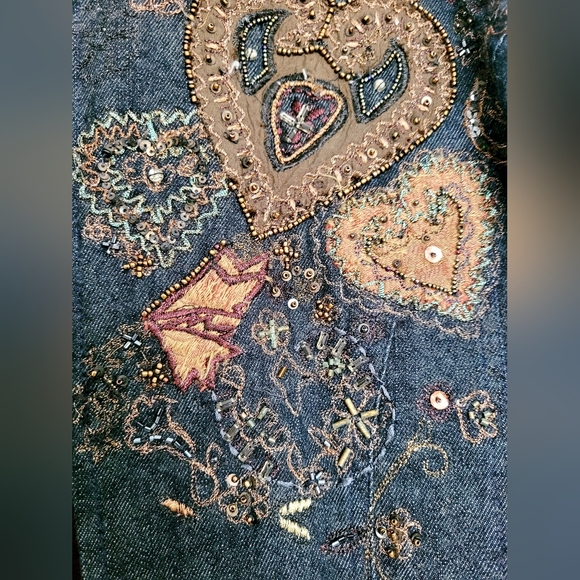 Chico's Women's Dark Blue Denim Embroidered Beaded Jacket 99%Cotton 1/Small - Picture 3 of 16